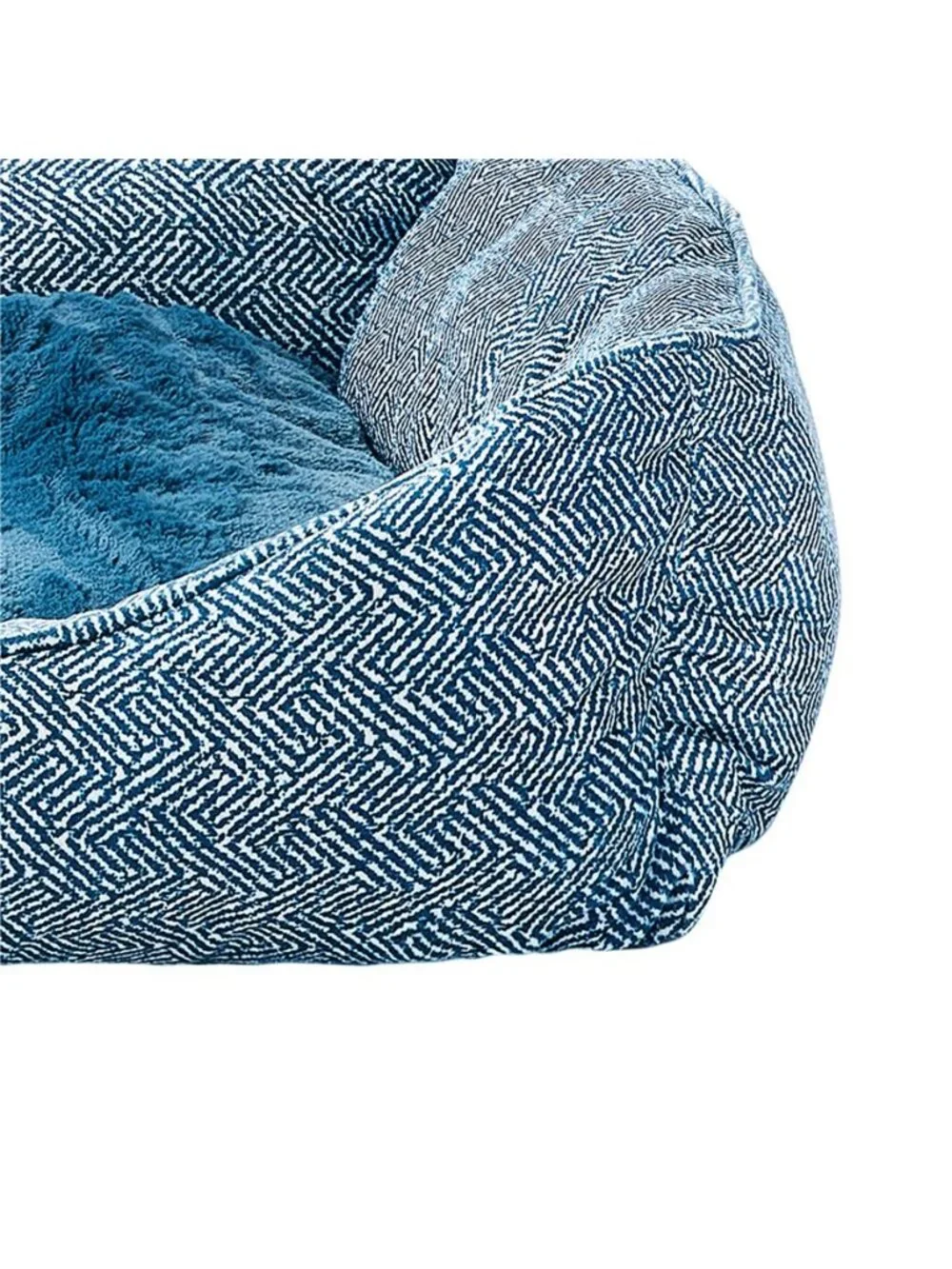 Large Flannel Waffle Texture Bolster Cat or Dog Bed Blue 27